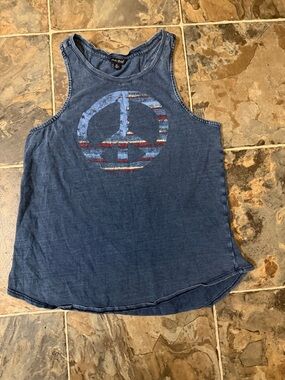 Lucky Brand Blue Graphic Tank Top, Peace sign, Rare